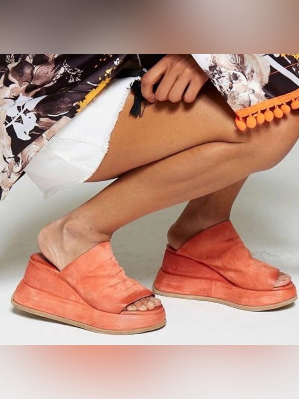 A.S.98 Rafe Flame/Coral-Red Draped Slide Mules Size 38 7.5 8.0 NIB